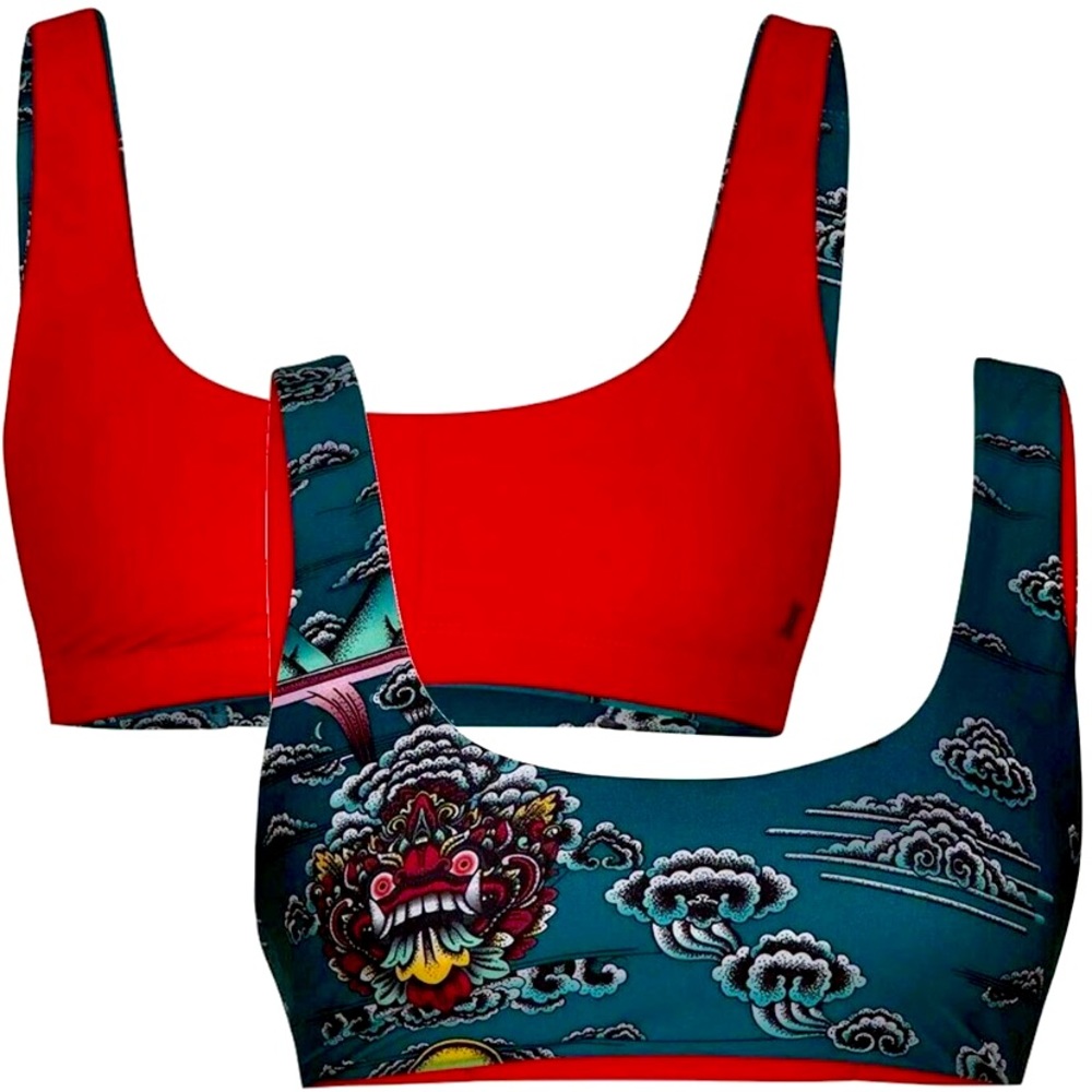 NWT Hurley Women's Reversible Surf Bikini Top - Indo/Red